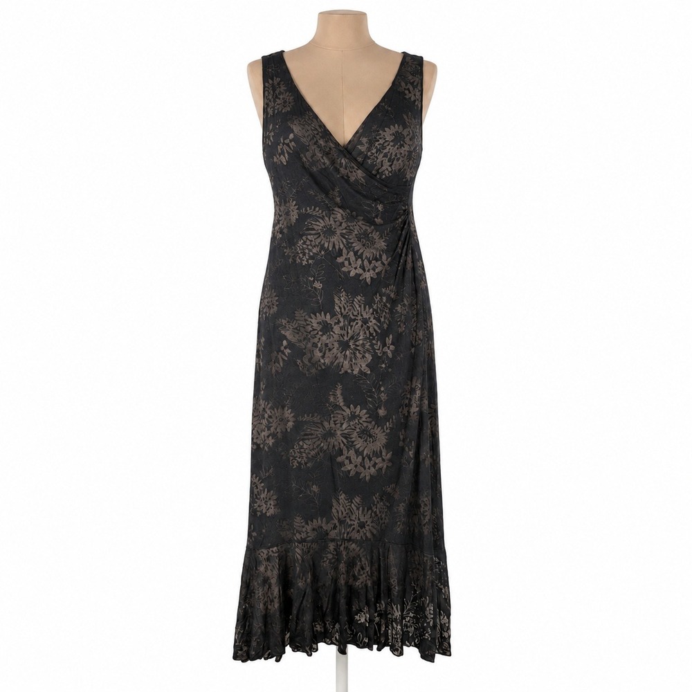 Vintage Y2K Lace Floral Burnout Maxi Dress Size M Black Sleeveless Whimsigoth